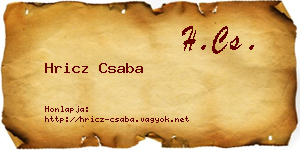 Hricz Csaba névjegykártya